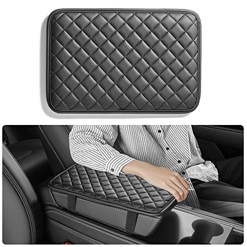 HighnessHwoo Car Armrest Covers, Vehicle Center Console Cover, Middle Storage Organizer Pads, Dog & Cat Paws Protetor, Nappa Leather, Waterproof, Anti-Slip, Auto Interior Accessories, Black, Size S