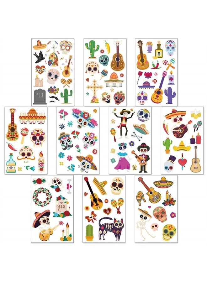 125pcs Mexican Day Of The Dead Temporary Tattoos, Halloween Transfers Tattoo for Women Men Adult Kids Cinco de Mayo Celebration Halloween Festival Carnival Party Favor Supplies