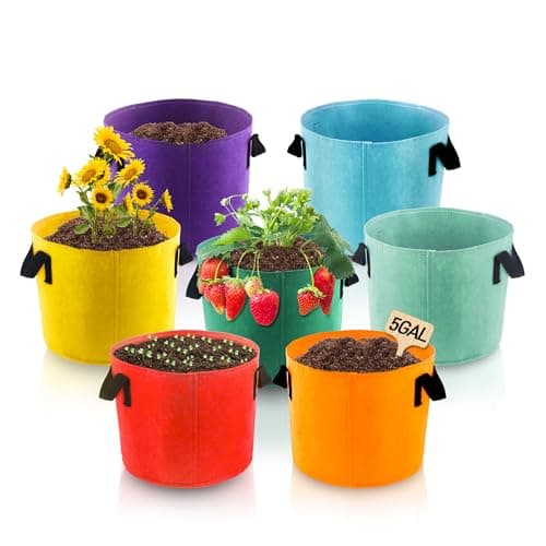 Biotolot 5Gallon Fabric Grow Bags 7 Pack of Mix Colors with Handles for Potato Tomato Flower and Vegetables