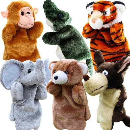 RIY Hand Puppets for Kids Forest Friend Animals Educational Puppet Set of 6Bear Elephant Wolf Tiger Monkey Crocodile