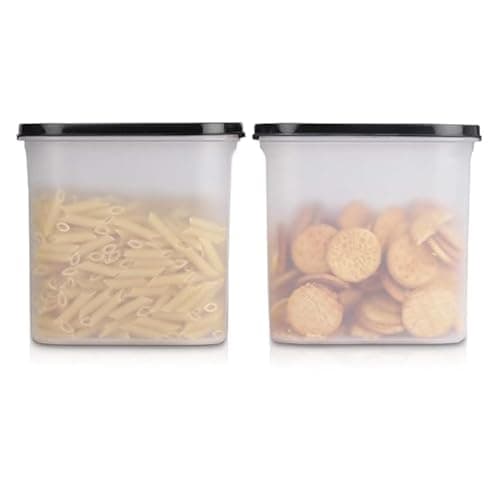 SIMPARTE Anti-Bacterial Modular Plastic Storage Container Set of 2 – 1800ml – Black – BPA-Free, Airtight Lid, Leakproof, Stackable Organizer for Pantry, Rice, Grains & Pulses