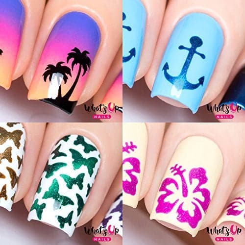 Whats Up Nails Nail Vinyl Stencils Variety Pack 4pcs Anchor Palm Hibiscus Butterflies for Nail Art Design