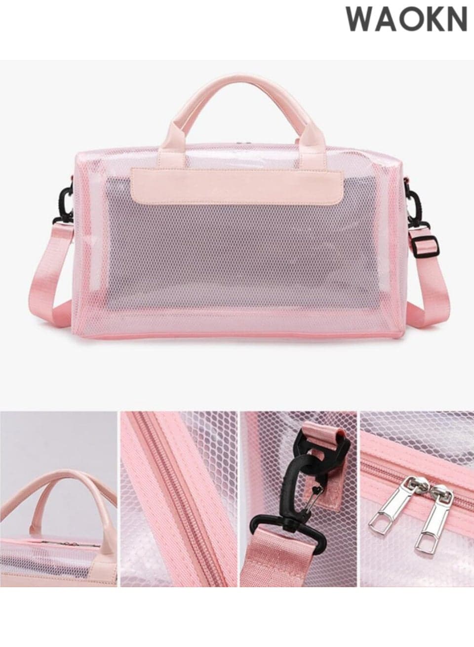 Clear Tote Bag Large Heavy Duty Clear Duffel Bag Clear Gym Bag With Adjustable Strap,With Wet Compartment For Home,Work,Concerts,Beach,Swimming (Pink)
