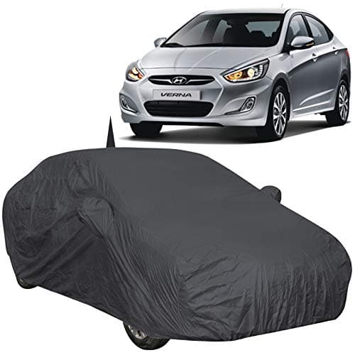 The Autostory 190 Taffeta Water Resistant Car Body Cover Compatible with Hyundai Verna Fludic (2011 to 2016) with Mirror & Antenna Pockets (Grey/Navy Blue)