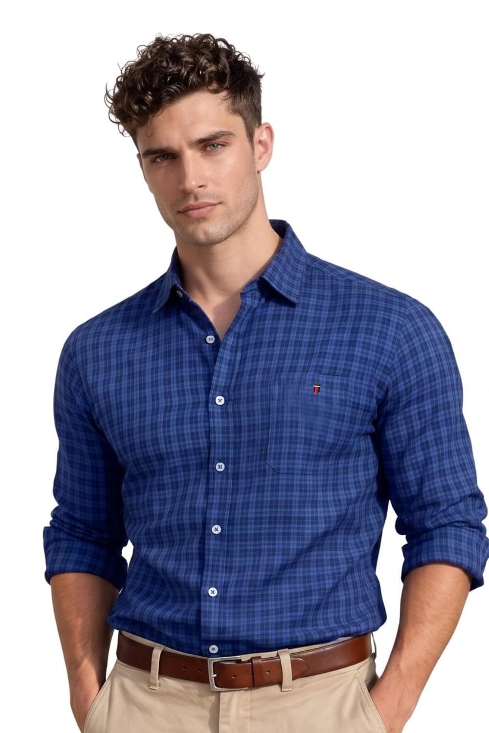 Louis Philippe Men Blue Check Full Sleeves Casual Shirt