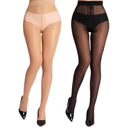 XFSAFDM 2 Pairs Stockings For Women, Tights For Woman, Stylish Stockings For Girls, Comfortable Stocking For Womens For Dresses (Black+Skin Color)