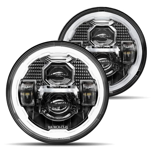 HWSTAR Upgraded 1000% Bright Anti-glare 7 Inch Halo Led Headlights Round Compatible with Jeep Wrangler JK JKU TJ LJ Chevy Ford GMC Dodge Mazda VW Mack etc DOT w/DRL Turn Signal H6024 Hi/Low Seale Beam