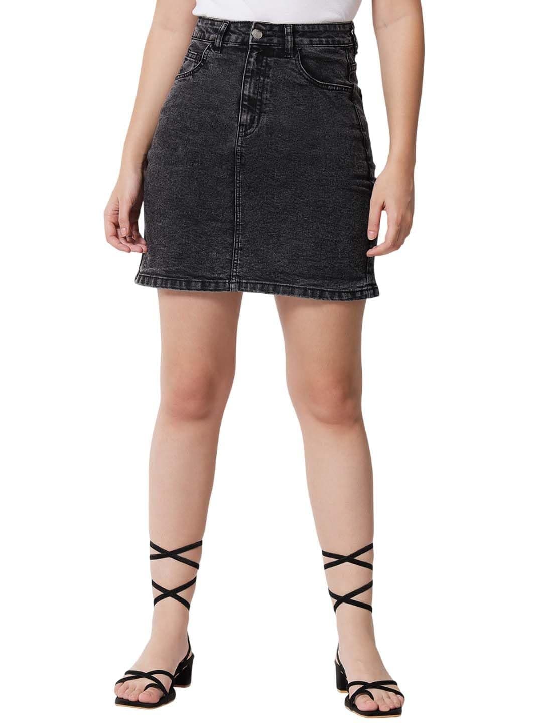 KOTTY Women's Solid Western Looks Straight Skirt Coal Black