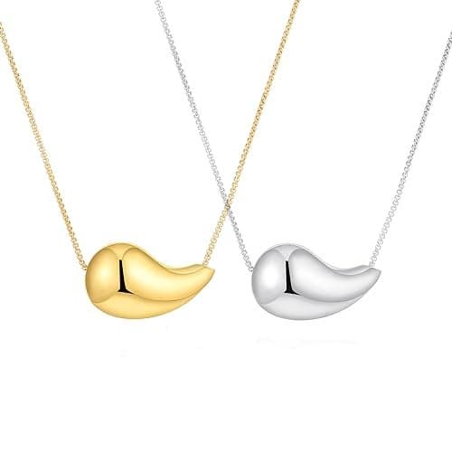 VULETO 2 Pairs Drop Necklace Dupes Chunky Gold Silver Teardrop Necklace for Women 14K Gold Plated Hypoallergenic Water Tear Drop Necklaces Set Trendy Jewelry for Women