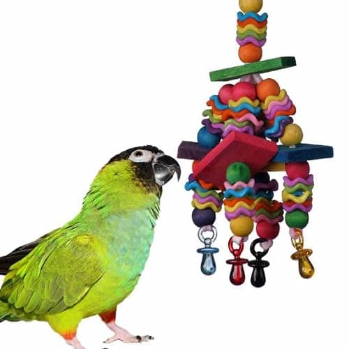 Super Bird Creations SB736 Wiggles and Wafers Bird Toy Interactive Enrichment for Parrots Quakers Caiques Pionus Senegals Wooden Acrylic Beads Pacifiers Medium Bird Size 3 x 5 x 9