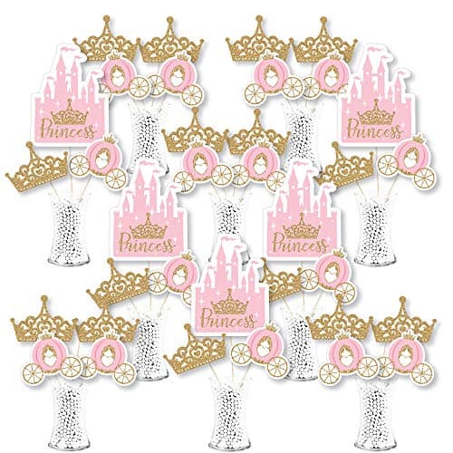 Big Dot of Happiness Little Princess Crown Pink and Gold Princess Baby Shower or Birthday Party Centerpiece Sticks Showstopper Table Toppers 35 Pieces