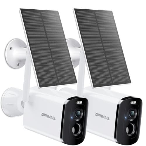 ZUMIMALL Solar Security Cameras Wireless Outdoor - 2 Packs, 2K Camera for Home Security, Front Door, Yard & Driveway, Color Night Vision, 2.4GHz WiFi, 2-Way Talk, Spotlight & Siren, IP66/Alexa/Cloud