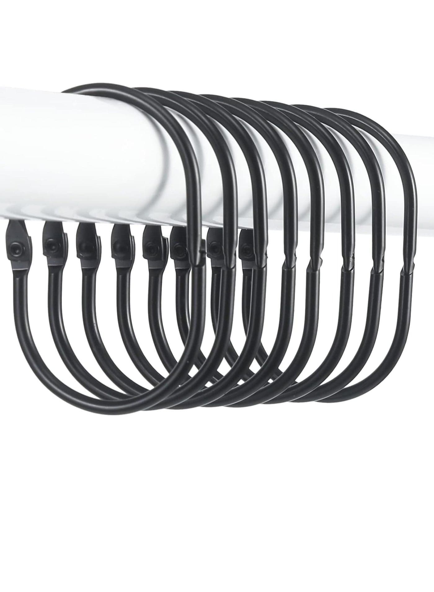 Goowin Shower Curtain Rings, 12 Pcs Shower Curtain Hooks, Oval Snap Shower Rings for Curtain, Metal Black Shower Curtain Rings Rust Proof, Glide Smoothly Shower Hooks for Shower Curtain Rod (Black)