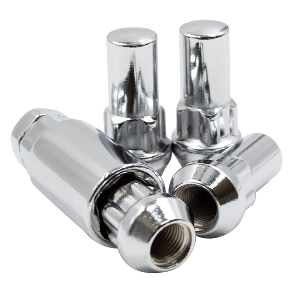 Wheel Accessories Parts 4 Locks Key M14x15 14x15 Thread Closed End Bulge 190 Long Wheel Lock Chrome Dual Hex Key 1316 and 34 Hex Fits Chevy Silverado 1500 Ford F150 Ram1500