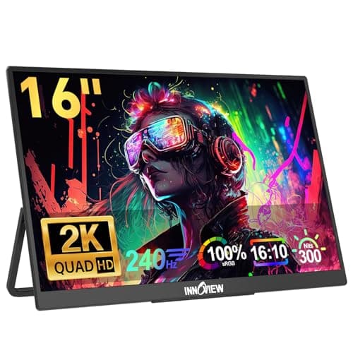 InnoView 16" 240Hz Portable Monitor 2K 2560x1600 100% sRGB Portable Gaming Monitor Supports 144Hz Refresh Rate Monitors Type-C HDMI Built-in Speakers Laptop Screen Extender for Surface PS5 Switch Xbox