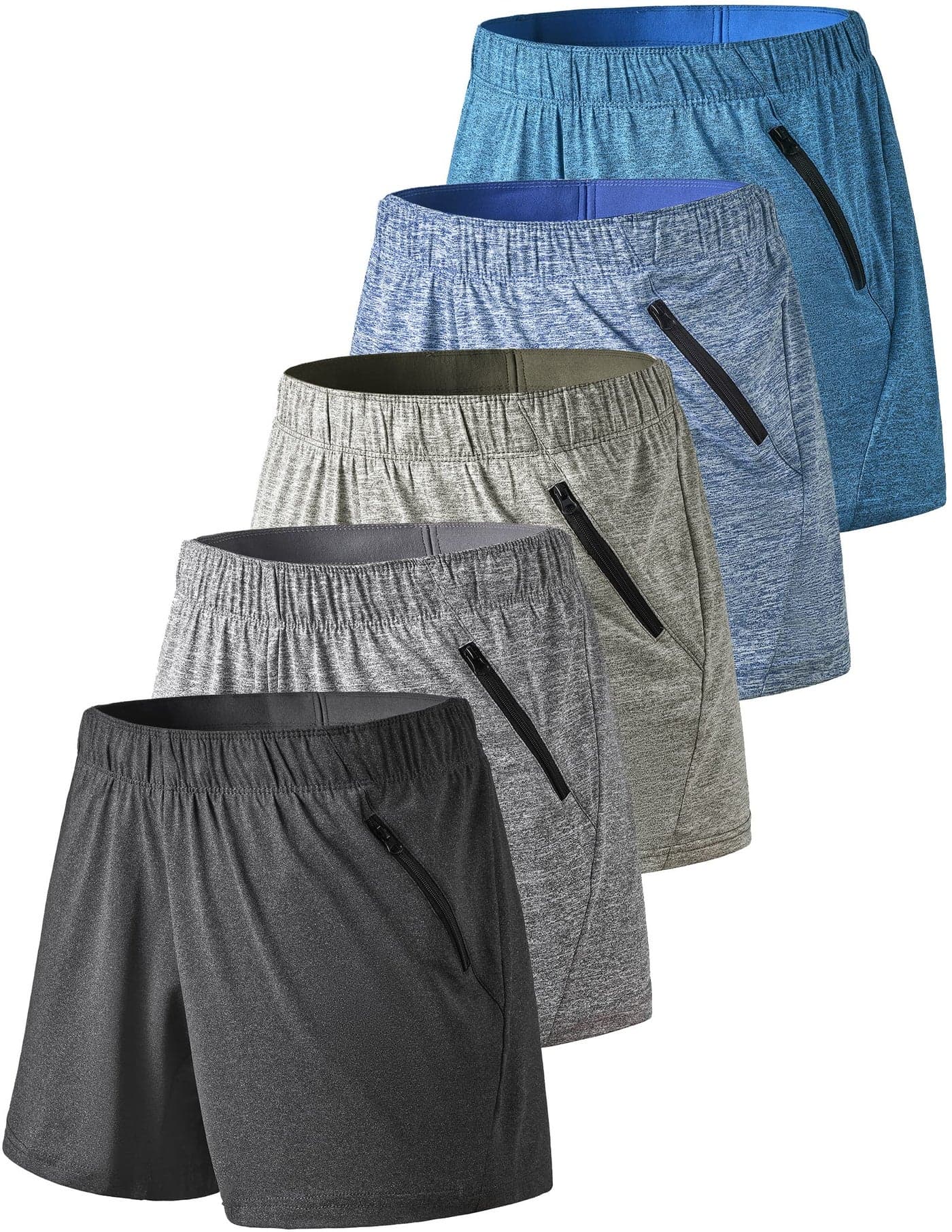5 Pack: Womens Workout Gym Shorts Casual Lounge Set, Ladies Active Athletic Apparel with Zipper Pockets (Set 2, XX-Large)