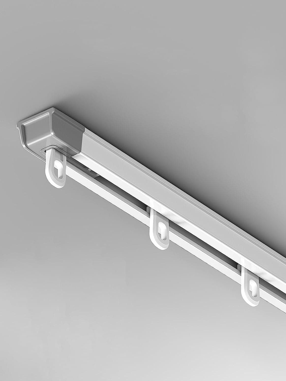 LUVINA Retractable curtain track(32.8in-60in),Top-mounted Room Divider Curtain Rod,Ceiling Rails Set with Silent Rollers and Hooks for Living, aluminum alloy curtain box curtain rod White (1)