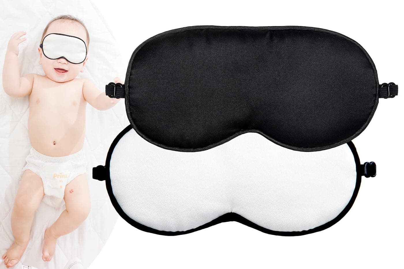 Mulberry Silk Sleep Mask with Adjustable Strap for KidsCute Sleeping Eye Mask for Newborns 2 Packs BlackWhite