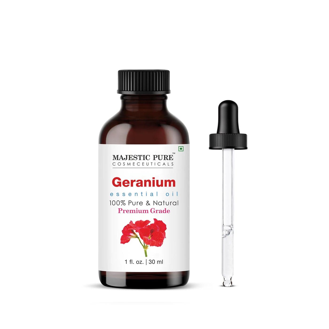 Majestic Pure Essential Oil with Glass Dropper 100 Pure and Natural Essential Oils for Diffuser Aromatherapy Soap and Candle Making Geranium Essential Oil Geranium Oil 1 Fl Oz