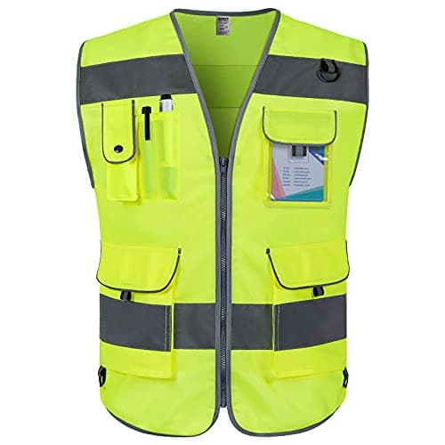 TCCFCCT High Visibility Vest 9 Pockets Hi Vis Reflective Safety Vest for Men Women, Construction Vest with Reflective Strips, Meets ANSI/ISEA Standards, (Yellow, Small)