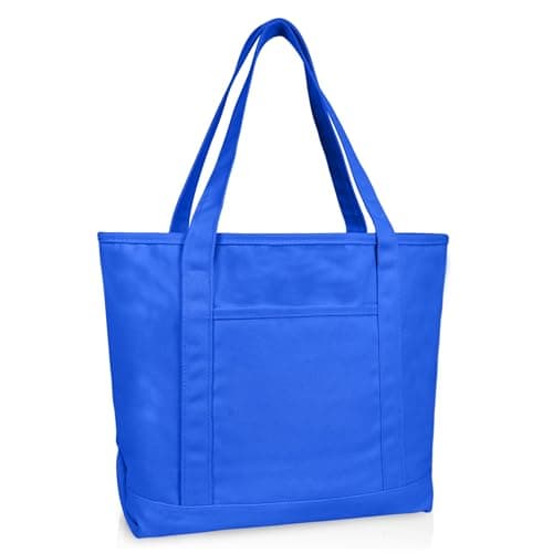 DALIX 20" Solid Color Cotton Canvas Shopping Tote Bag in Royal Blue