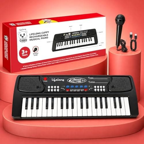 Lifelong Wireless Rechargeable Piano Keyboard for Baby & Kids with Mic, Single Speaker, 37 Keys Portable Keyboard Piano, Type C Charging, Long Battery Life Musical Keyboard Gift for 2-8 Yrs (LLCKMP03)