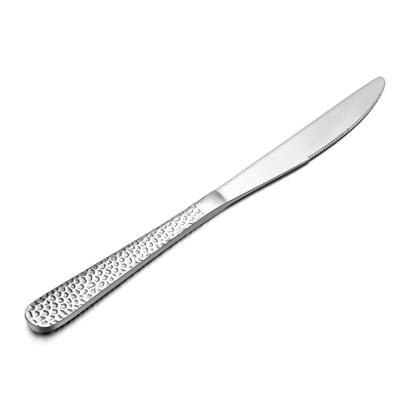Efar Dinner Knives Set of 12 Stainless Steel Hammered Serrated Table Knife for Home Kitchen Restaurant Mirror Polished Dishwasher safe89 Inches
