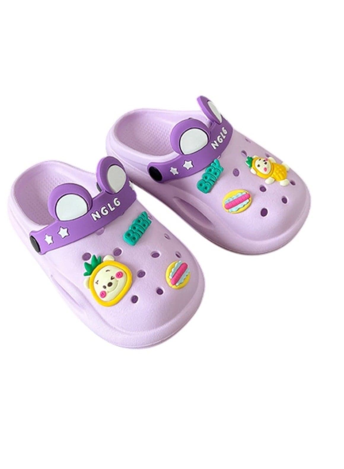 Cute Purple Kids Crocs with Cartoon Charms 26-27 170mm
