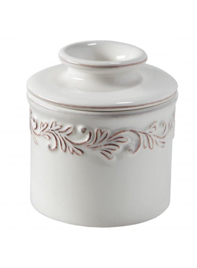 Butter Bell - The Original Butter Bell crock by L Tremain, a Countertop French Ceramic Butter Dish Keeper for Spreadable Butter, Antique Collection, White Linen