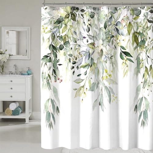 COSEVIER Sage Green Eucalyptus Shower Curtain,Leaves Plants Spring Floral Botanical Leaf Nature Watercolor Fabric Bathroom Decor Set with Hooks 72x72 Inch