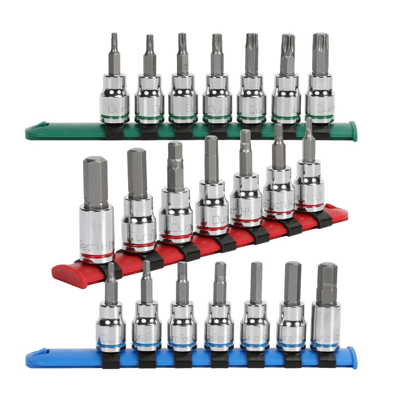 DURATECH Allen Bit Socket Set, 3/8'' Drive Torx, 21-Piece, Premium CR-V Socket and S2 Bits, Metric&SAE