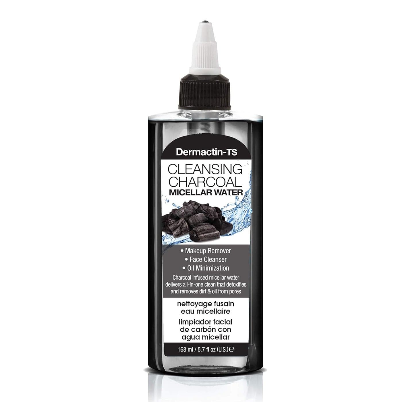 DermactinTS Cleansing Charcoal Micellar Water Makeup Remover Face Cleanser and Oil Minimizer 57 Ounce