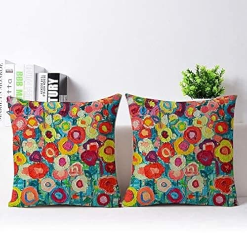 The Purple Tree Ethnic Printed Jute Cushion Covers (16X16 Inch, Pack of 2) Cushion Covers, Jute Cushion Covers, Sofa Cushion Covers, Diwali Cushion Cover Lr289, 220 TC, Multicolor