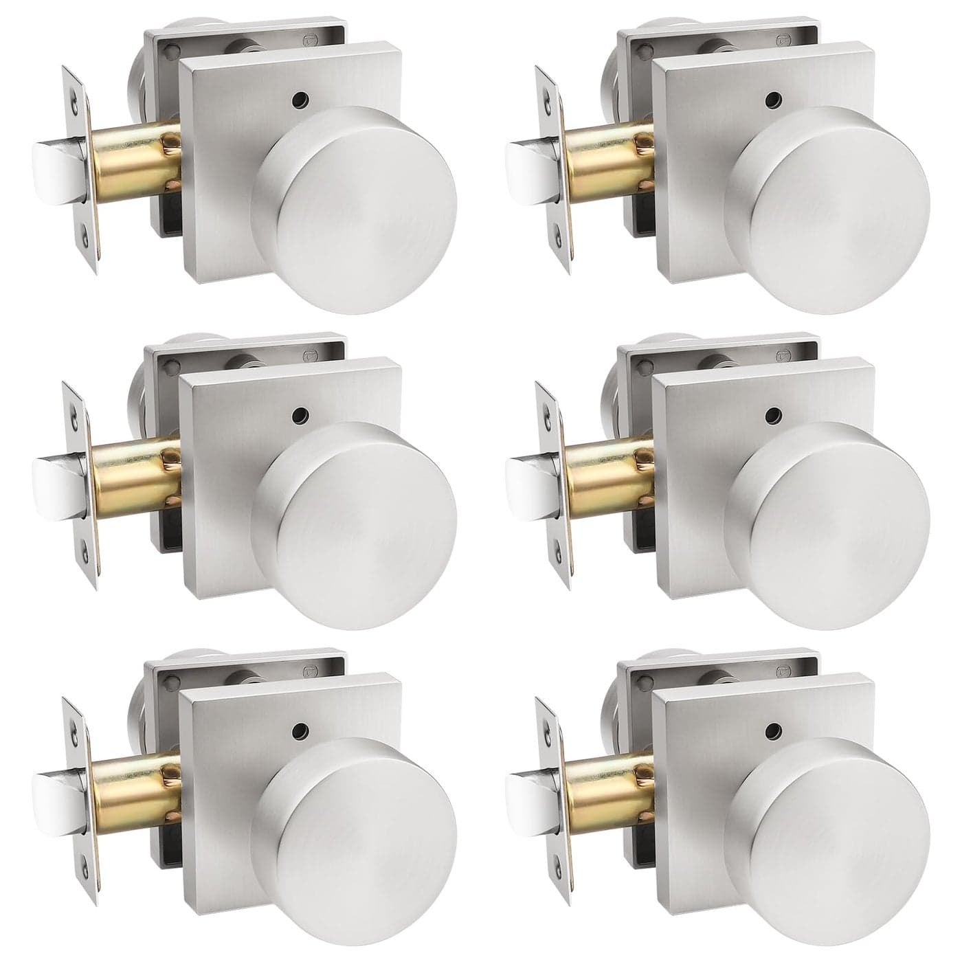 Probrico Privacy Door Knobs on Square Rose Interior Door Locks for Bedroom and Bathroom Brushed Nickel Turn Lock Door Handles Keyless Interior Door Locksets 6 Pack