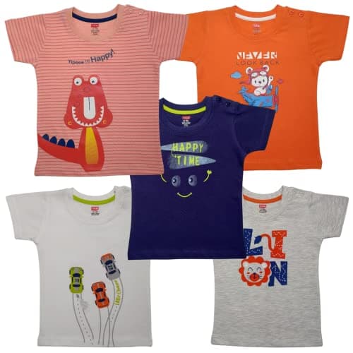 LuvLap Half Sleeve Boys T-Shirt, For Baby, Infants & Toddlers, Multicolour, 100% Cotton, Baby Boy Dress, Baby Boy Clothes, Kids Clothing, Pack Of 5