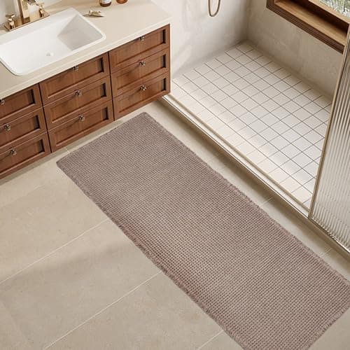 ZALL Tan Waffle Bath MatSuper Absorbent Non Slip Long Bathroom Runner RugBrown 24X72inchMachine Washable Ultra Soft Floor Mats