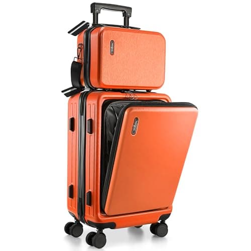 TRAVELARIM 22 Inch Carry On Luggage 22x14x9 Airline Approved, Carry On Suitcase with Wheels, Hard-shell Carry-on Luggage, Durable Luggage Carry-On, Orange Small Suitcase with Cosmetic CaseBag