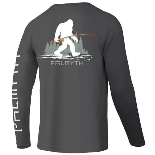 Palmyth Fishing Shirts for Men Long Sleeve UPF 50+ T Shirt Sun Protection Tee (Charcoal/Bigfoot Fishing, L)