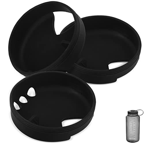 Impresa Silicone Wide Mouth Water Bottle Splash Guard - Compatible with Nalgene Wide Mouth Water Bottles - 3-Pack, Black - Drinking Spout & Sip Insert