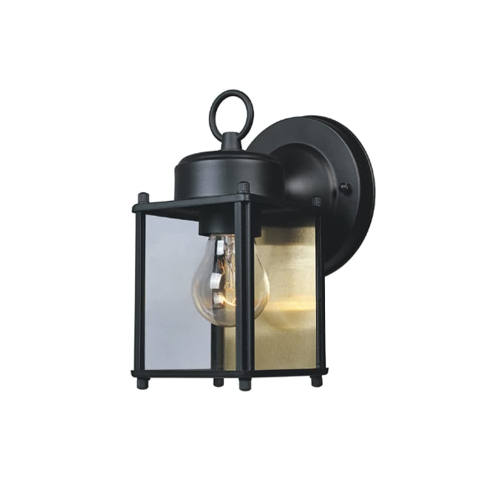 DESIGNERS FOUNTAIN Preston Outdoor Light Fixture, 8 Inch, Exterior Wall Mount Lantern Sconce, Clear Glass Porch Lights for Front Door, Patio, and House Garage, Black, 1161-BK