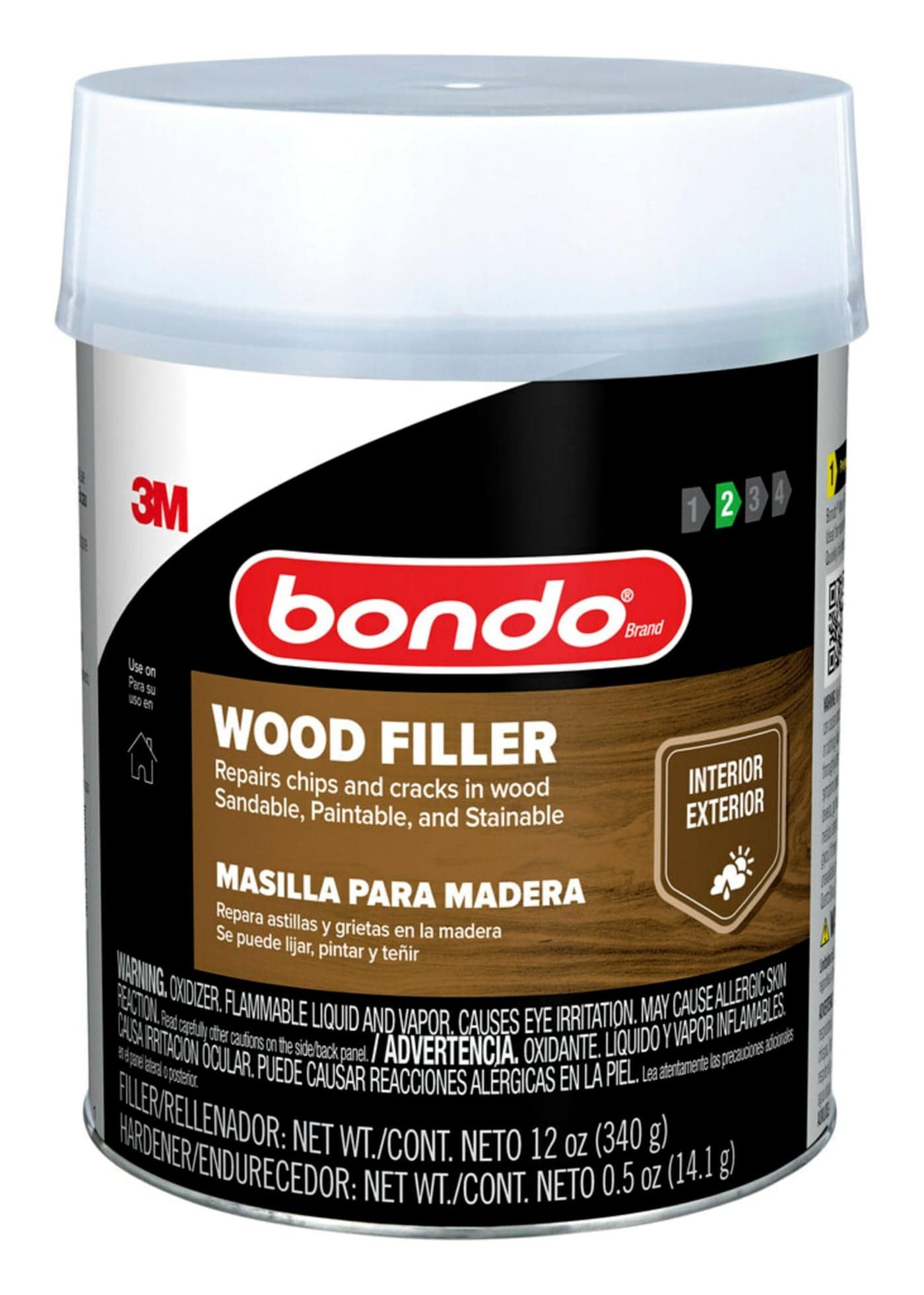3M Bondo Wood Filler 30 oz (850.49 g) with Bondo Cream Hardner 0.5 oz (14g), Repairs Chips and Cracks in Wood, Sandable, Paintable, and Stainable (WF-QT-ES)