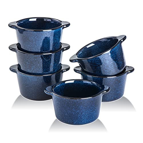 Creme Brulee Ramekins Ceramic Bowls - VICRAYS Mini Custard Cups 6 oz oven Safe Bowls Souffle Dishes for Baking Individual Casserole Dipping Sauce, Set of 6, Blue
