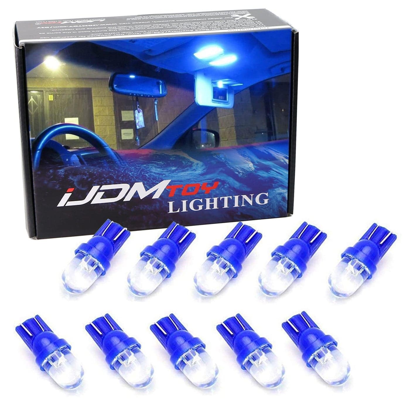 iJDMTOY 10pc Ultra Blue SingleEmitter 1LED 168 175 194 2825 W5W T10 Replacement Bulbs Compatible With Car Interior Lights Map Lights Dome Lights Foot Area Lights Trunk Area Lights etc