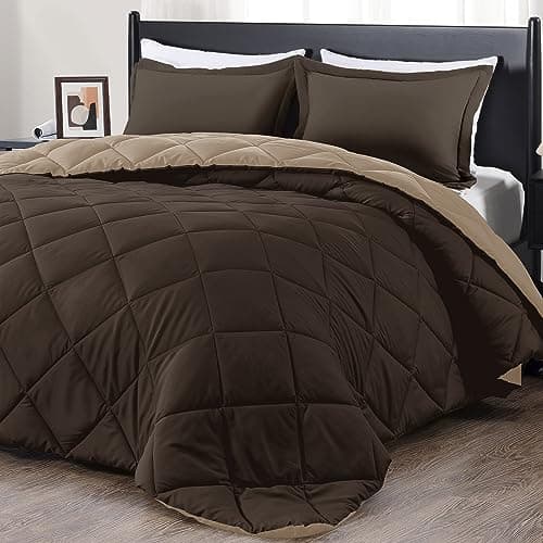 downluxe California King Comforter Set - Brown and Tan Cal King Comforter Set, Soft Bedding Sets for All Seasons - 3 Pieces - 1 Comforter (104"x96") and 2 Pillow Shams(20"x36")