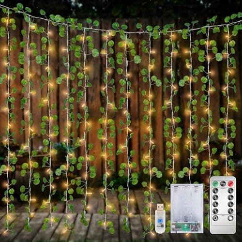 HO2NLE 12 Pack Fake Vines Curtain String Light 240 LED 8 Mode & Timer Hanging Ivy Lights Vines for Bedroom Wall Hanging Garden Home Room Wedding Jungle Party Indoor Outdoor