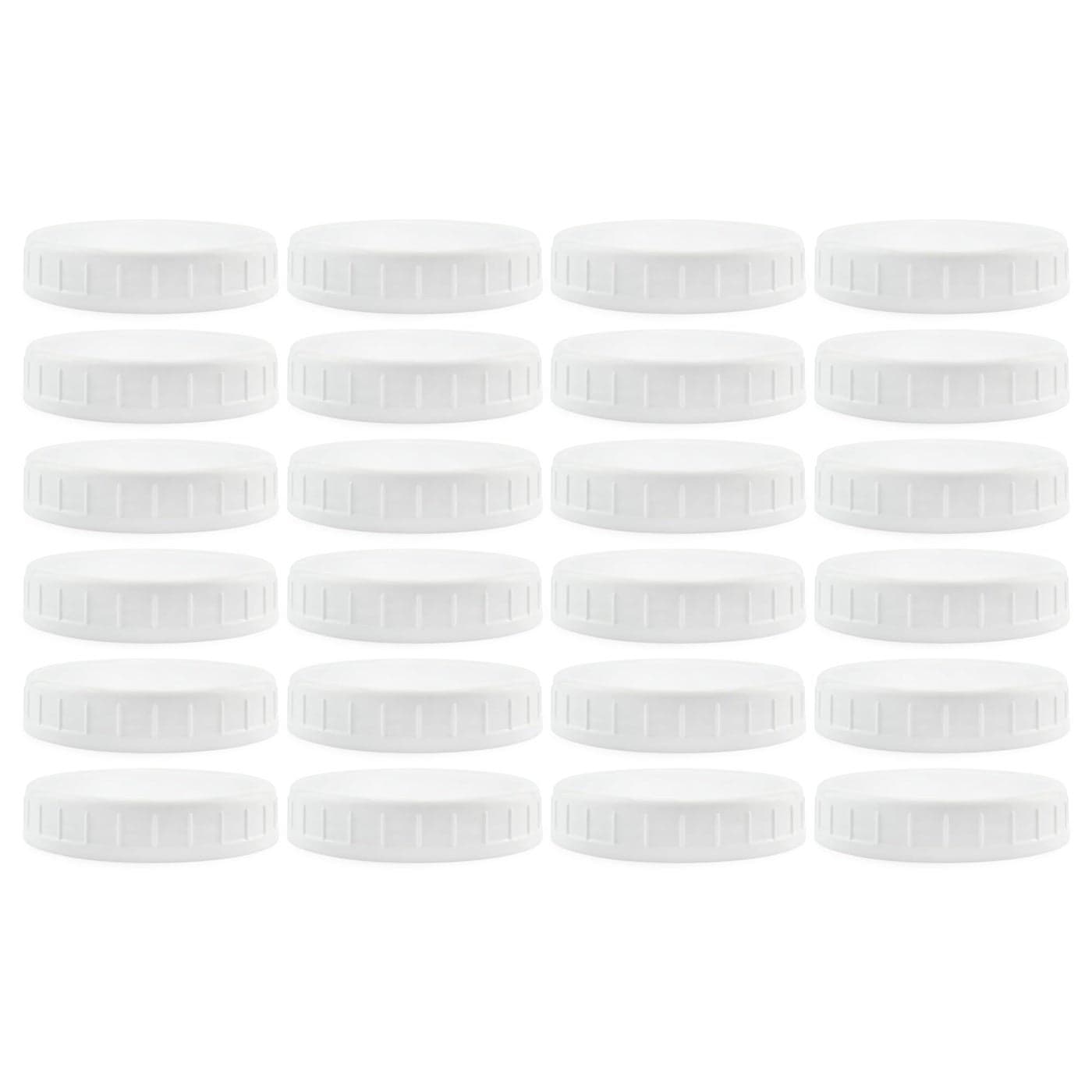 Cornucopia Brands Wide Mouth Plastic Mason Jar Lids 24Pack Bundle 2 Dozen Unlined White Ribbed Lids 86450 Size