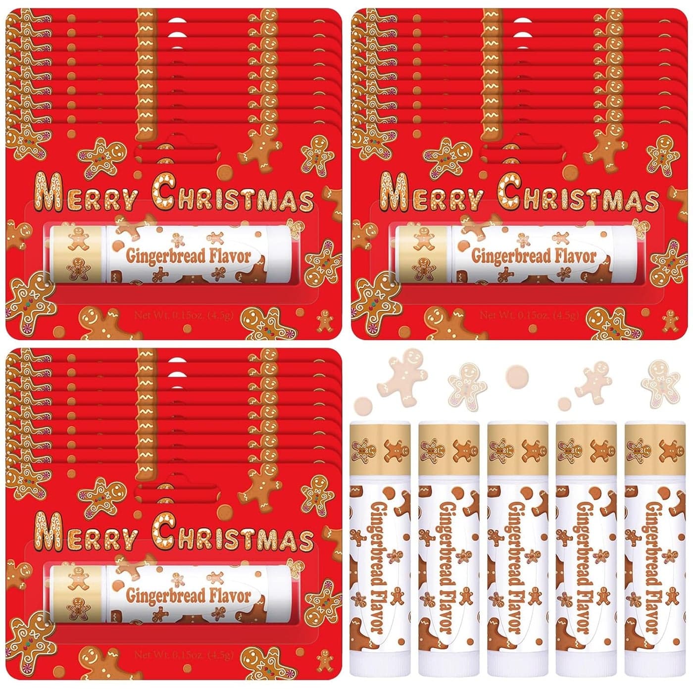 25 Pack Christmas Gingerbread Flavor Lip Balms Gifts Bulk Christmas Party Gifts Stocking Stuffers Small Thank You Appreciation Gifts for Women Men Staff Coworkers Employee Homeless