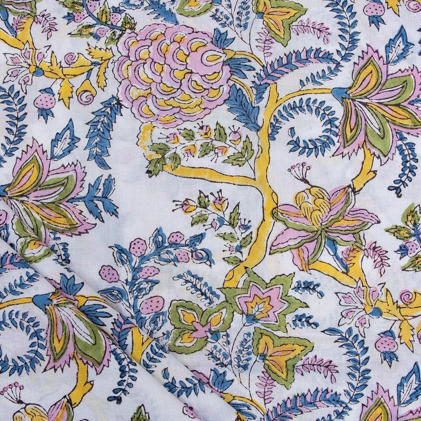 DMAASA Multi Floral Hand Block Print Running Fabric Women Dress Making Long 44 Inch Wide Clothing Piece for Women Kurti Top Men Shirt Cushion and Pillow Covers Table Cover Craft Making 5 Meter