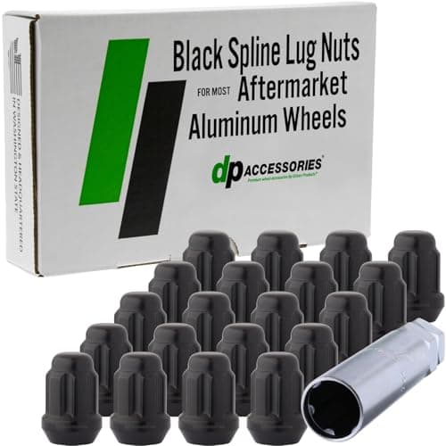 DPAccessories Black M14x1.50 Lug Nuts for Aftermarket Wheels - Closed End Duplex Spline Tuner - 35mm (1.38") Tall - Set of 20 - LCS3N8HE2BK04020