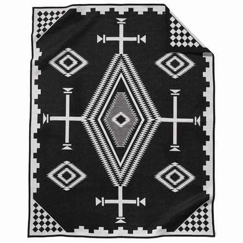 Pendleton Jacquard Unnapped Full/Queen Blanket 90" x 90" - Heirloom Quality Virgin Wool, Reversible Design, Strong Ultrasuede Binding, Made in USA - Los Ojos
